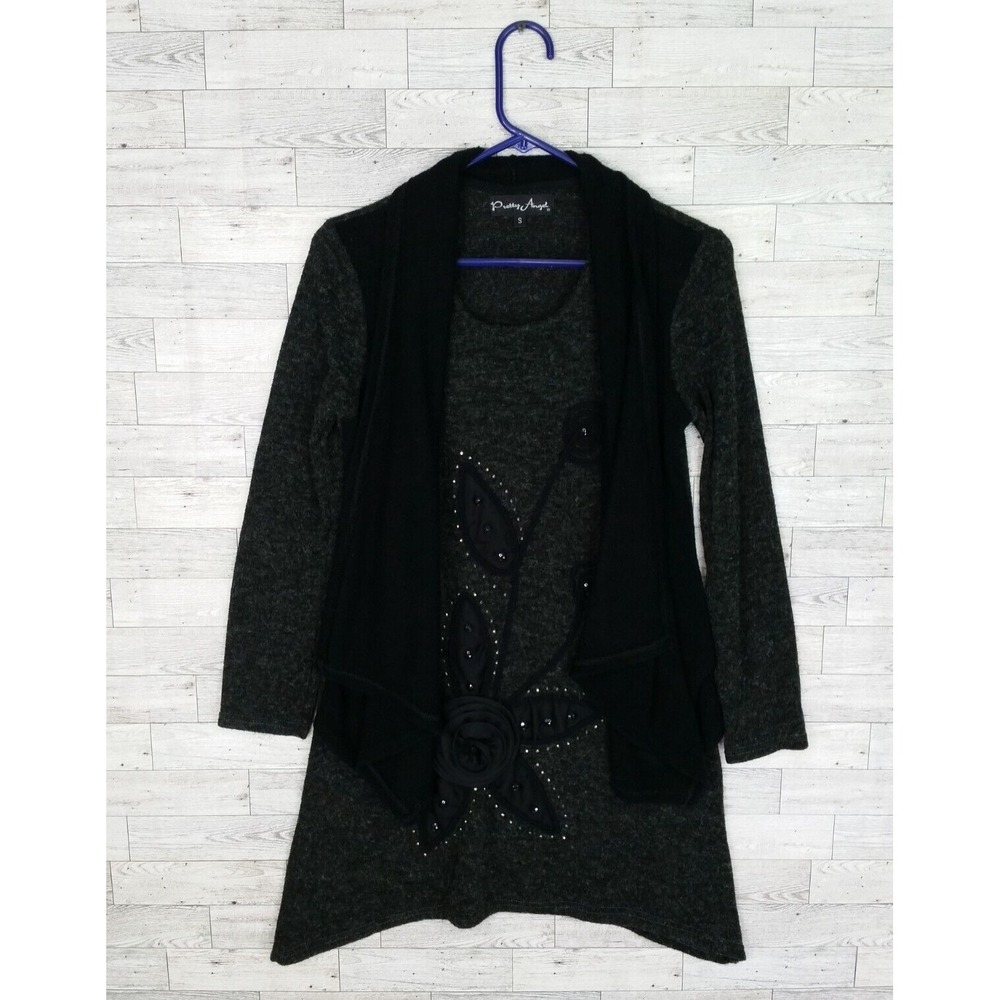 Women's Pretty Angel Lagenlook Knit Top Black Gray Blouse Size Small S Linen